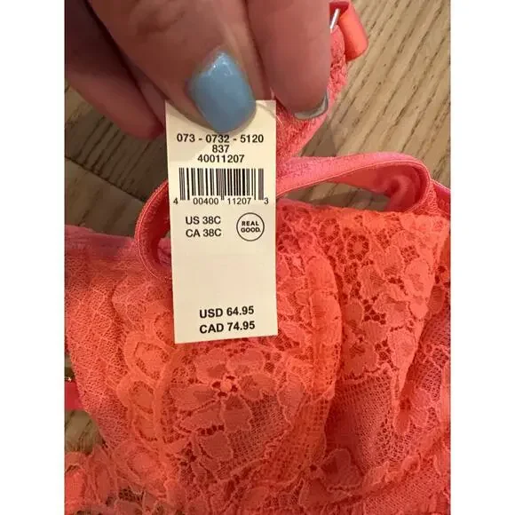 Aerie Show Off Unlined Lace Bodysuit Coral Color 38 C NWT adjustable strap - Picture 4 of 7